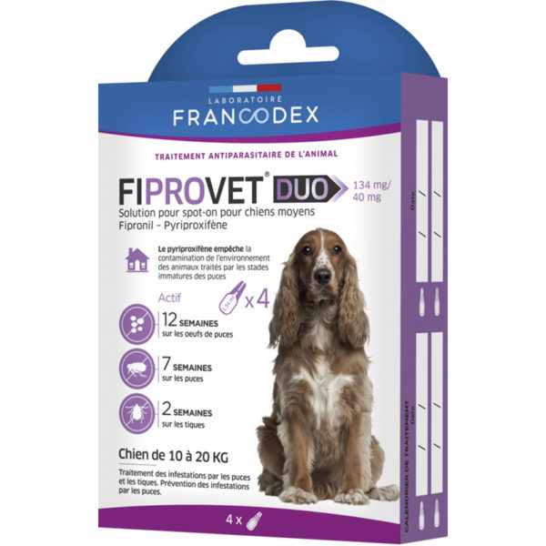 Francodex Fiprovet Duo Pipettes Spot-on pour petits chiens de 10 kg à 20 kg