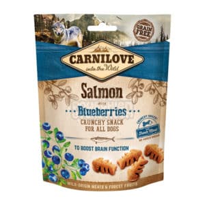 Biscuits Crunchy Snack saumon & myrtilles pour chien - Carnilove